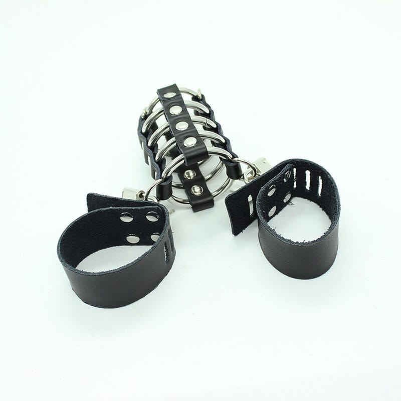 OHMAMA FETISH - CAGE PÉNIS AVEC ANNEAUX MÉTALLIQUES ET SANGLE EN CUIR – Image 4