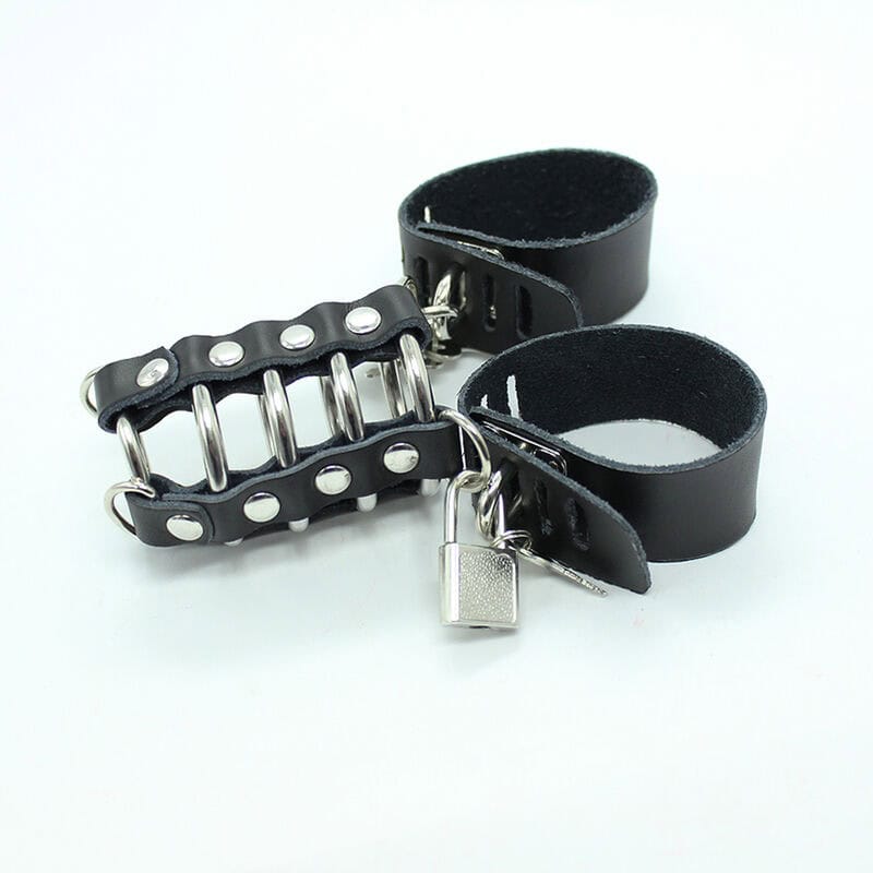 OHMAMA FETISH - CAGE PÉNIS AVEC ANNEAUX MÉTALLIQUES ET SANGLE EN CUIR – Image 3