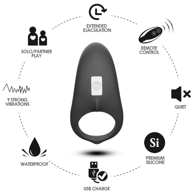 ARMONY - ANNEAU VIBRATEUR SHARK POUR COUPLES TÉLÉCOMMANDE NOIR – Image 4