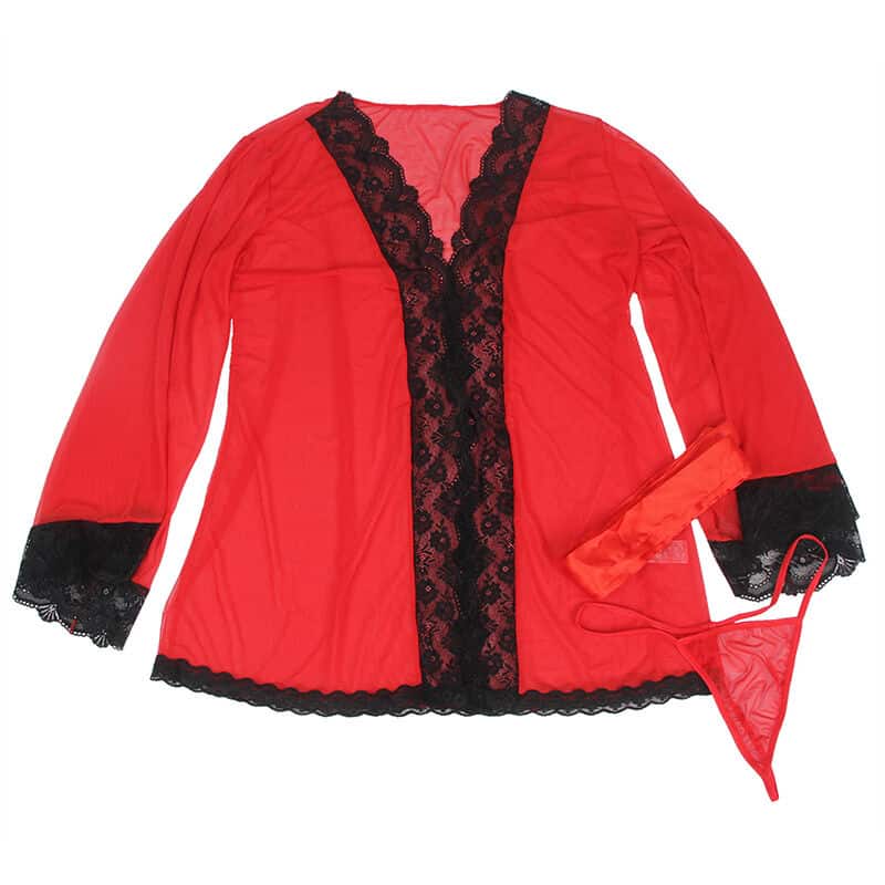 SUBBLIME - BATA TELA TRANSPARENTE DETALLE ENCAJE ROJO S/M – Image 5