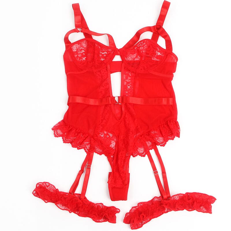 SUBBLIME - TEDDY CON LIGA DETALLE ENCAJE Y TIRAS ROJO S/M – Image 3