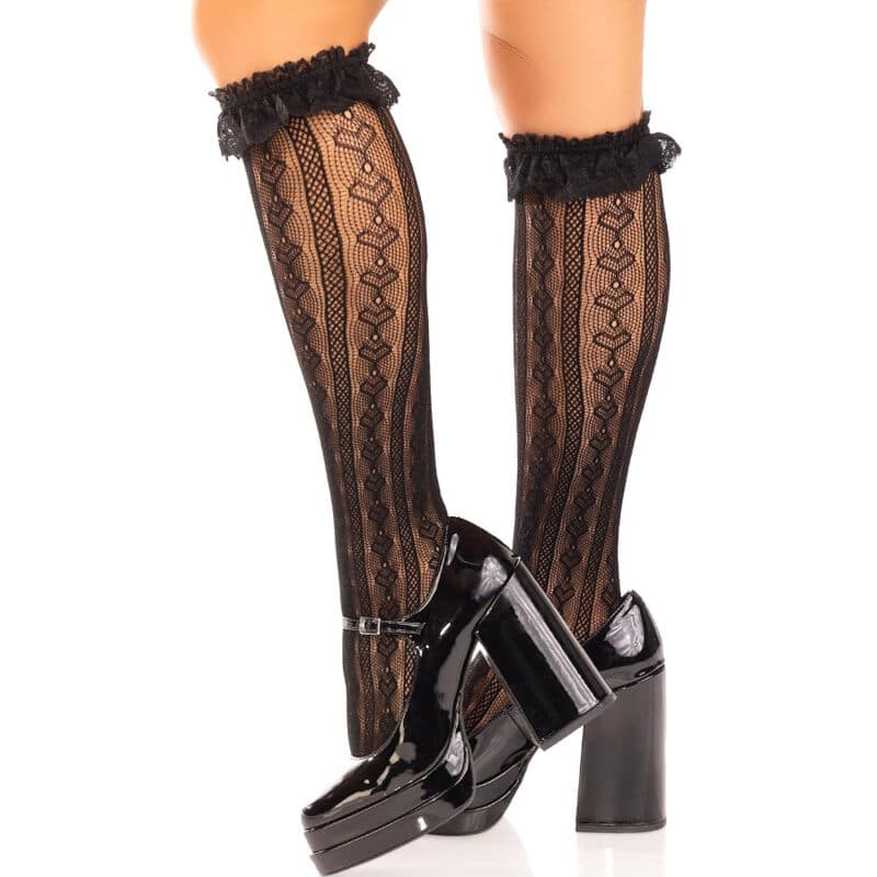 LEG AVENUE - MEDIAS HASTA LA RODILLA CON VOLANTES NEGRO – Image 3