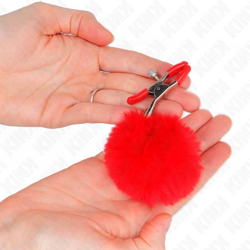 KINK - PINCE A METON BOULE FAUSSE FOURRURE ROUGE 6 CM – Image 3