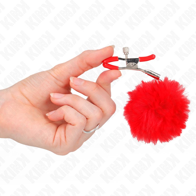 KINK - PINCE A METON BOULE FAUSSE FOURRURE ROUGE 6 CM – Image 4