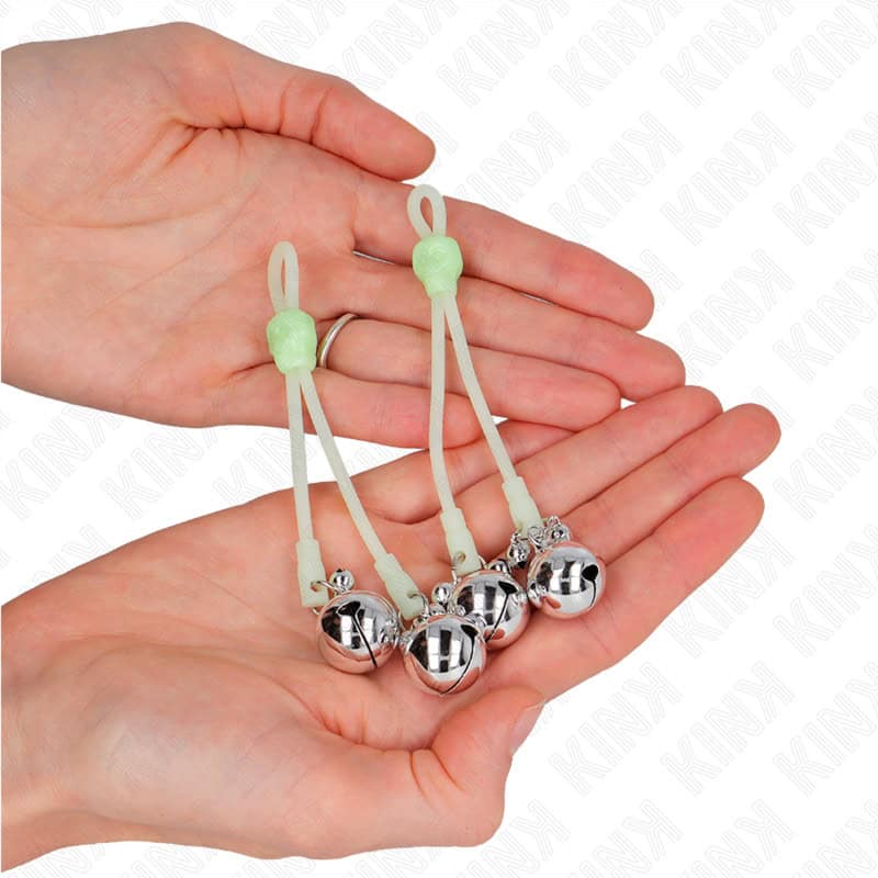 KINK - PINCES À TETON LUMINEUSES CRÂNE AVEC ANNEAU CLOCHES RÉGLABLES VERT / ARGENT – Image 3