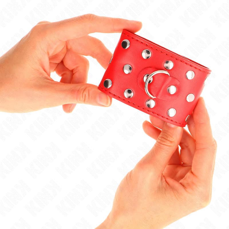 KINK - APPAREILS DE RETENUE POIGNETS AVEC FERMETURE PRESSION PLEINE DE RIVETS ROUGE AJUSTABLE 19-24 CM X 5,5 CM – Image 3