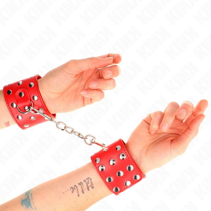 KINK - APPAREILS DE RETENUE POIGNETS AVEC FERMETURE PRESSION PLEINE DE RIVETS ROUGE AJUSTABLE 19-24 CM X 5,5 CM – Image 4