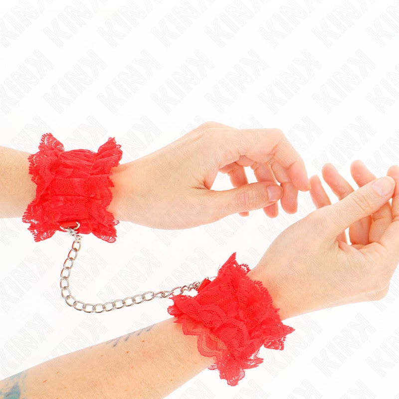 KINK - ATTENTES-POIGNETS ÉLASTIQUES EN DENTELLE ROUGE – Image 3