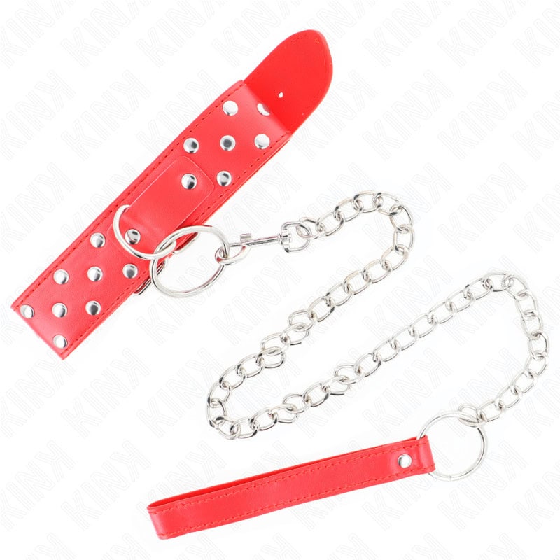 KINK - COLLIER RIVET ANNEAU AVEC CEINTURE 65 CM ROUGE AJUSTABLE 36-50 CM X 3,8 CM – Image 5