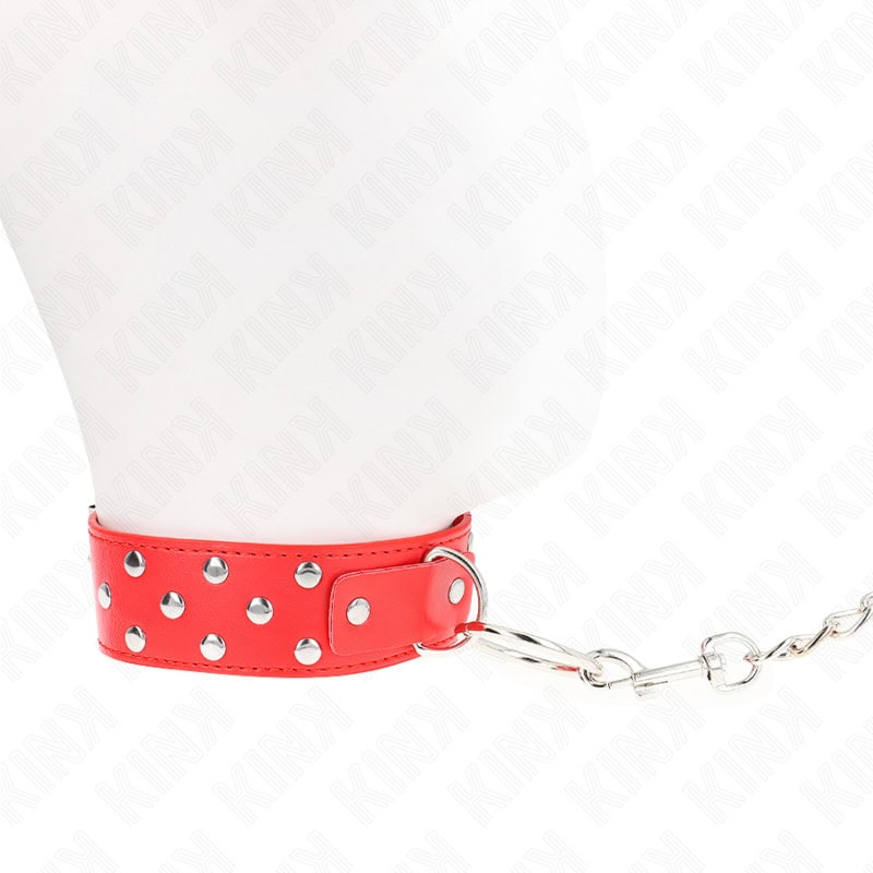 KINK - COLLIER RIVET ANNEAU AVEC CEINTURE 65 CM ROUGE AJUSTABLE 36-50 CM X 3,8 CM – Image 3