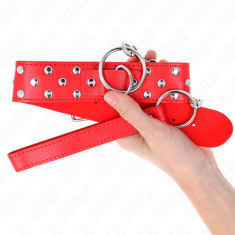 KINK - COLLIER RIVET ANNEAU AVEC CEINTURE 65 CM ROUGE AJUSTABLE 36-50 CM X 3,8 CM – Image 4