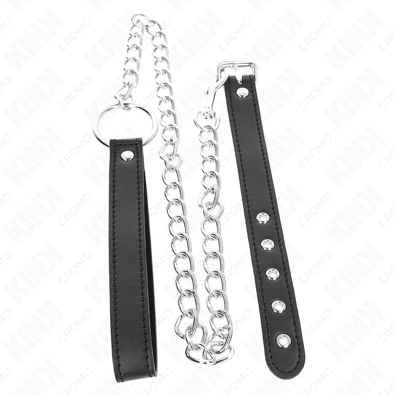KINK - ANNEAU PÉNIS EN CUIR 21,5 X 2 CM AVEC CHAÎNE EN MÉTAL DE 60 CM ET SANGLE EN CUIR – Image 3