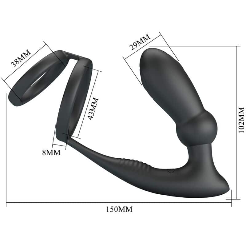 PRETTY LOVE - ANNEAU PÉNIS EMONI + PLUG ANAL 12 VIBRATIONS NOIR – Image 5