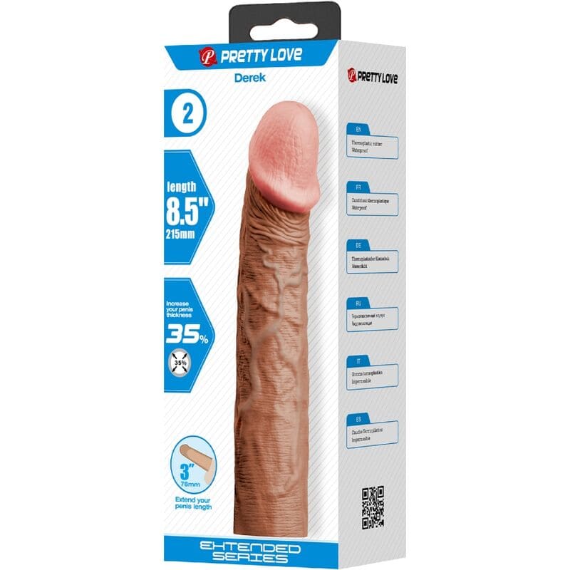 PRETTY LOVE - MANCHON DE PÉNIS DEREK AVEC EXTENSION DE 7,6 CM MULÂTRE – Image 5
