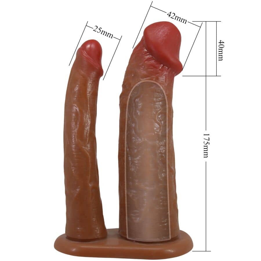 PRETTY LOVE - MANCHON DOUBLE PÉNIS YAIRON AVEC EXTENSION DE 4 CM MULÂTRE – Image 5