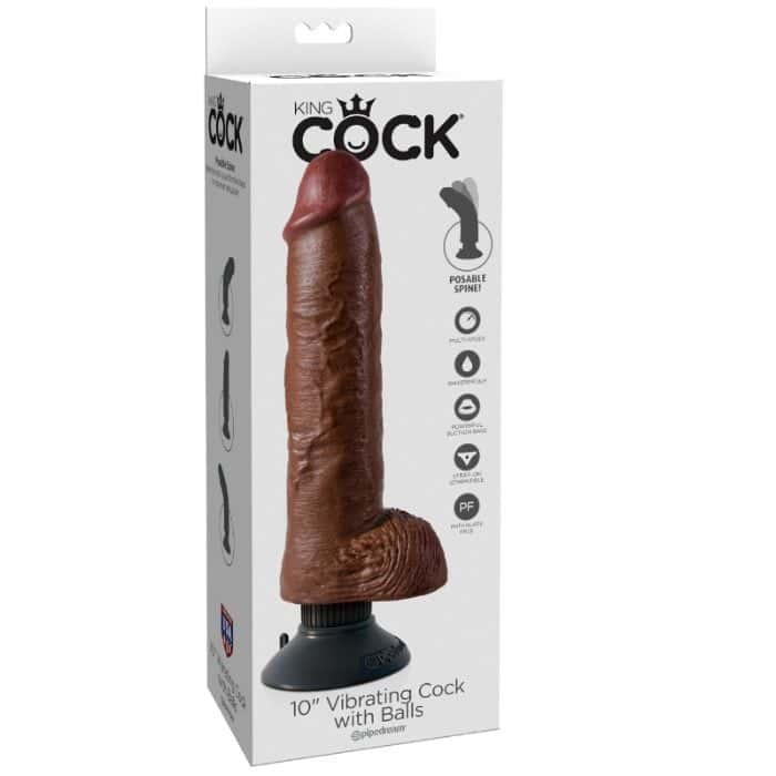 KING COCK - GODE VIBRATEUR AVEC TESTICULES 25.5 CM COULEUR MARRON – Image 3