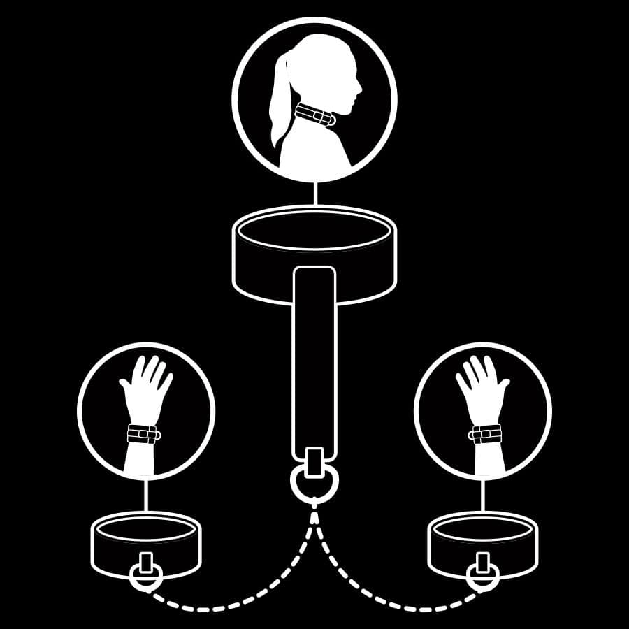 FETISH SUBMISSIVE - COLLIER ET MENOTTES EN CUIR VÉGAN AVEC DOUBLURE EN NOPRÈNE – Image 3