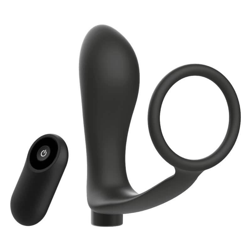 ADDICTED TOYS - ANNEAU PÉNIS AVEC TÉLÉCOMMANDE PLUG ANAL NOIR RECHARGEABLE – Image 3