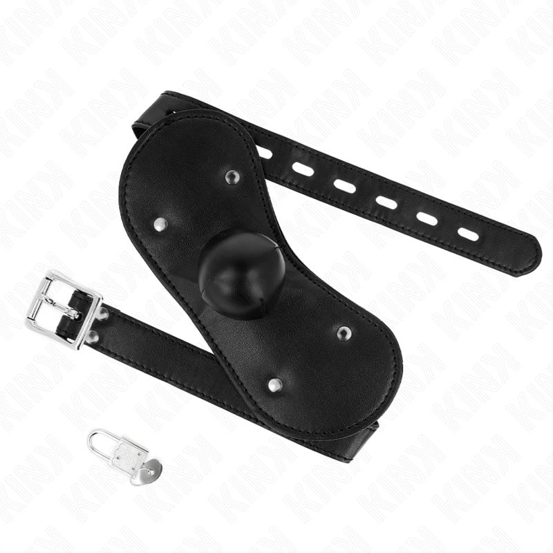 KINK - MASQUE BOUCLES BALL GAG AVEC SERRURE RÉGLABLE 42-60 CM – Image 2