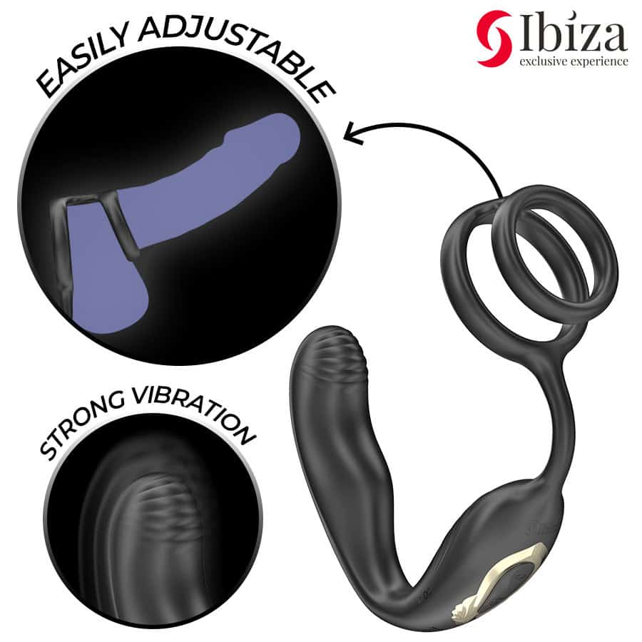 IBIZA - Plug anal rotatif télécommandé WIGGLE avec vibrations périnéales et anneaux rehaussant le pénis – Image 3
