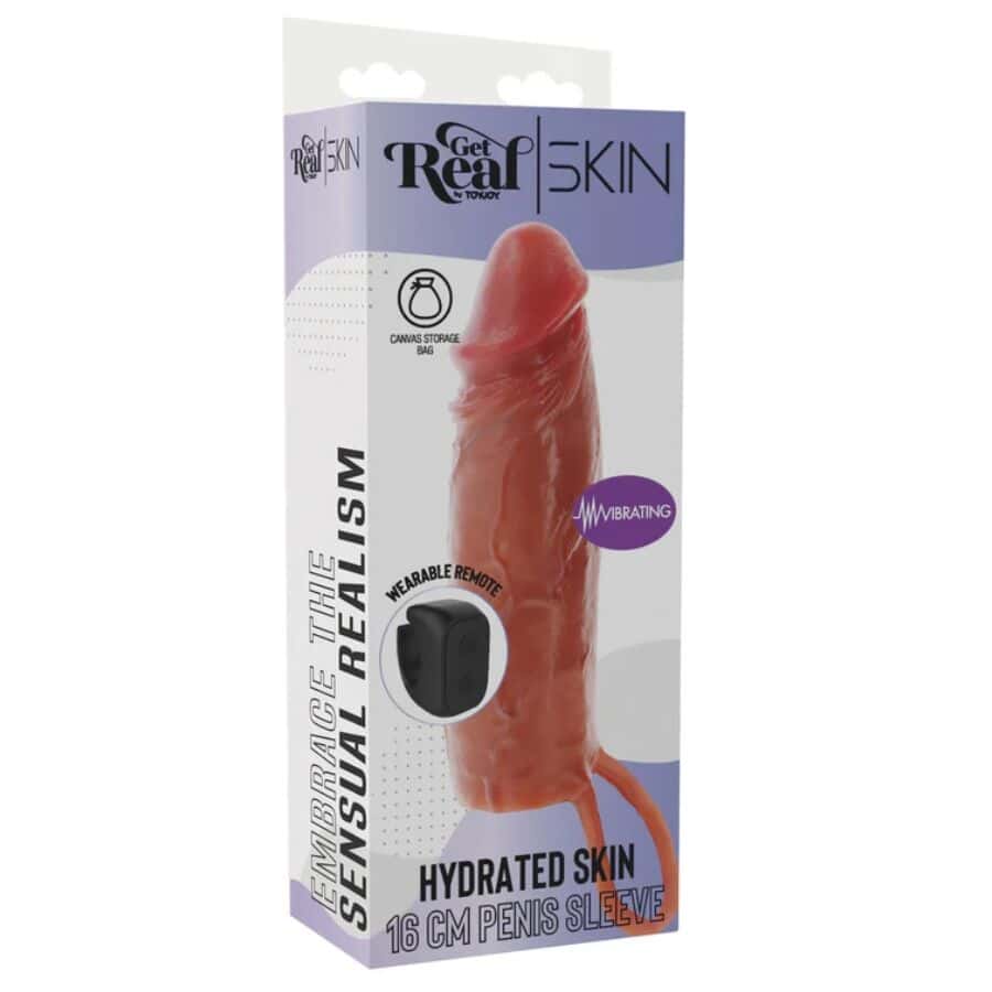 GET REAL - MANCHON PÉNIS VIBRANT EN SILICONE HYDRATANT CARAMEL 16 CM – Image 5