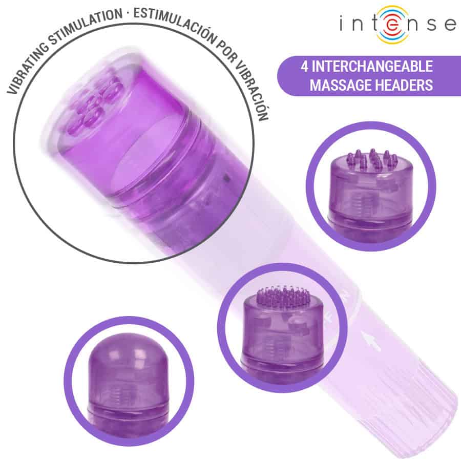 INTENSE - MINI MASSEUR KURT AVEC 4 TÊTES INTERCHANGEABLES VIOLETTE – Image 3