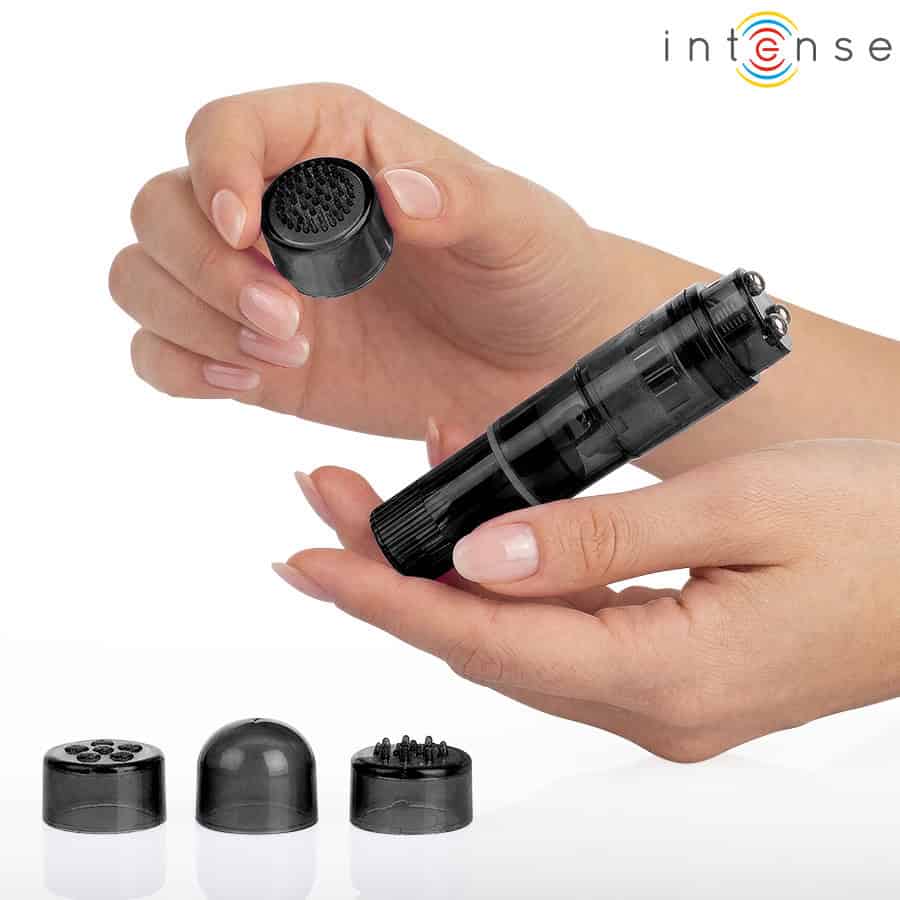 INTENSE - MINI MASSEUR KURT AVEC 4 TÊTES INTERCHANGEABLES NOIR – Image 2
