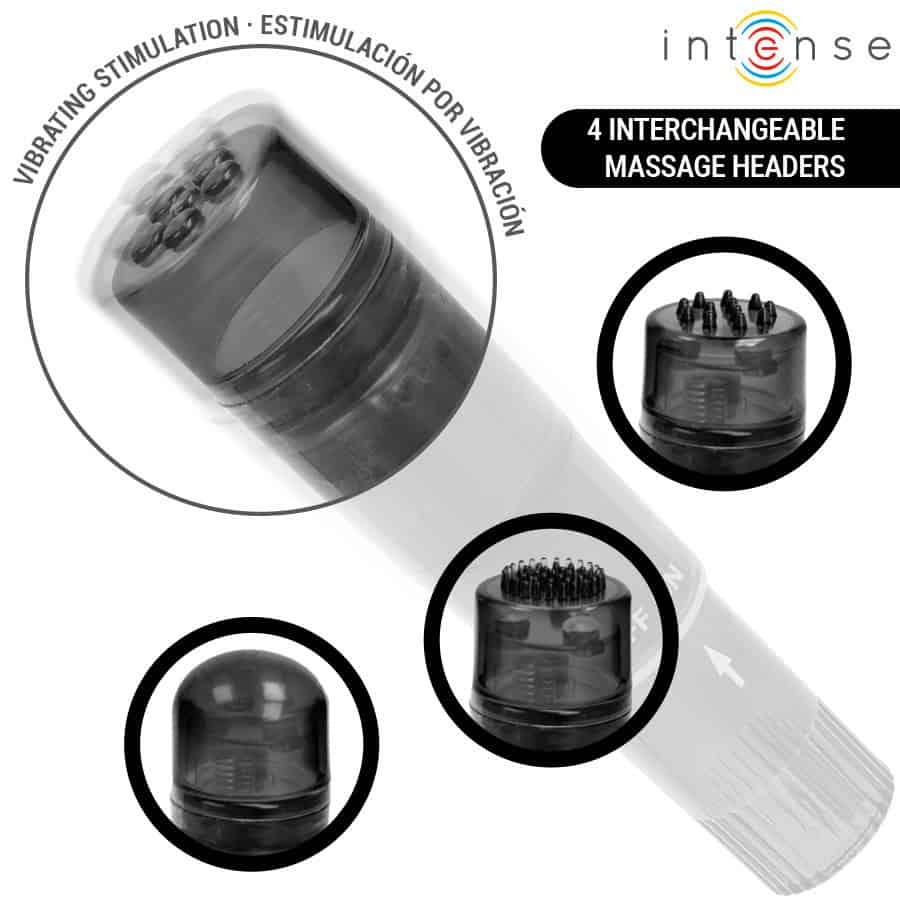 INTENSE - MINI MASSEUR KURT AVEC 4 TÊTES INTERCHANGEABLES NOIR – Image 3