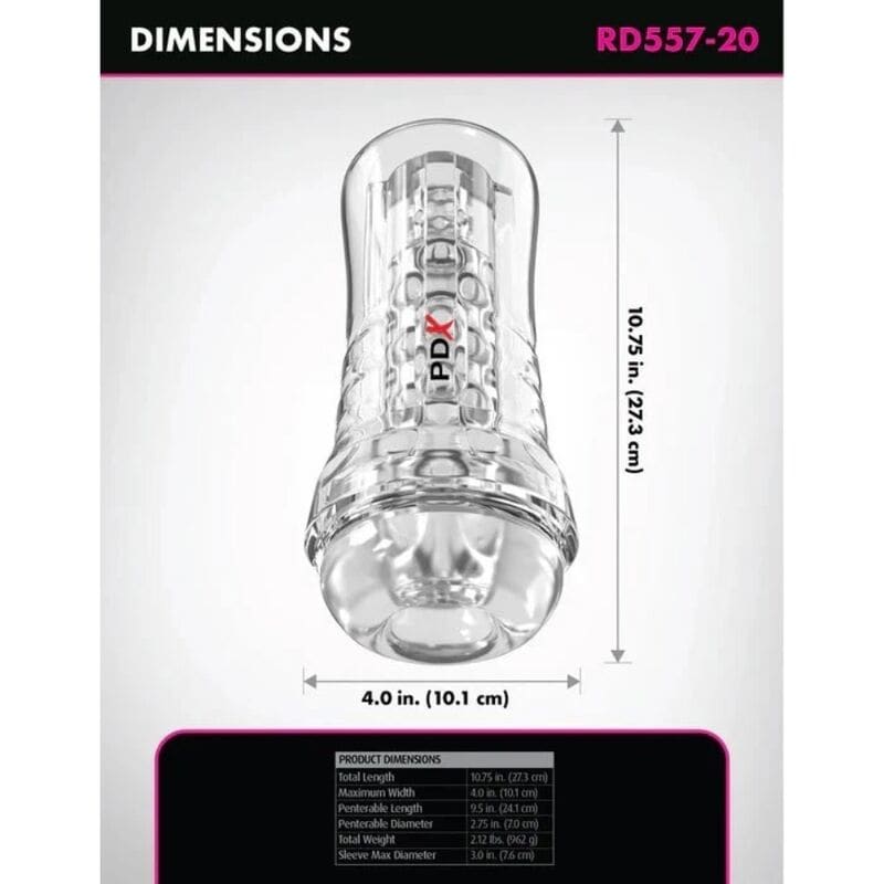 PDX ELITE - VIEWTUBE PLUS SEE-THRU EZ-GRIP TRANSPARENT STROKER 21 CM – Image 3