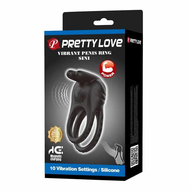 PRETTY LOVE - SINI ANNEAU PÉNIS VIBRANT RECHARGEABLE 10 FONCTIONS NOIR – Image 3