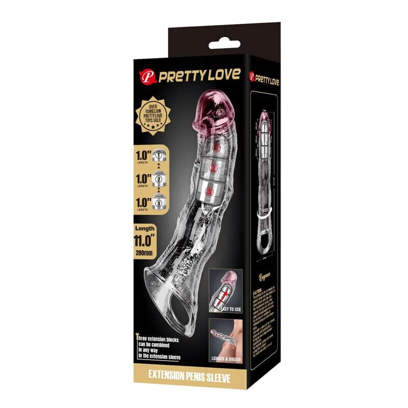 PRETTY LOVE - MANCHON D'EXTENSION PÉNIENNE AJUSTABLE 28 CM Ø 4,5 CM TRANSPARENT – Image 2